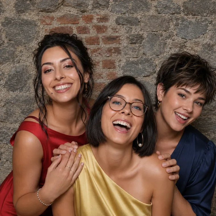 Trois invitées rient face à la borne